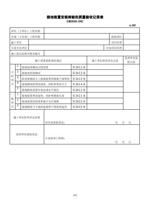 接地装置安装检验批质量验收记录表