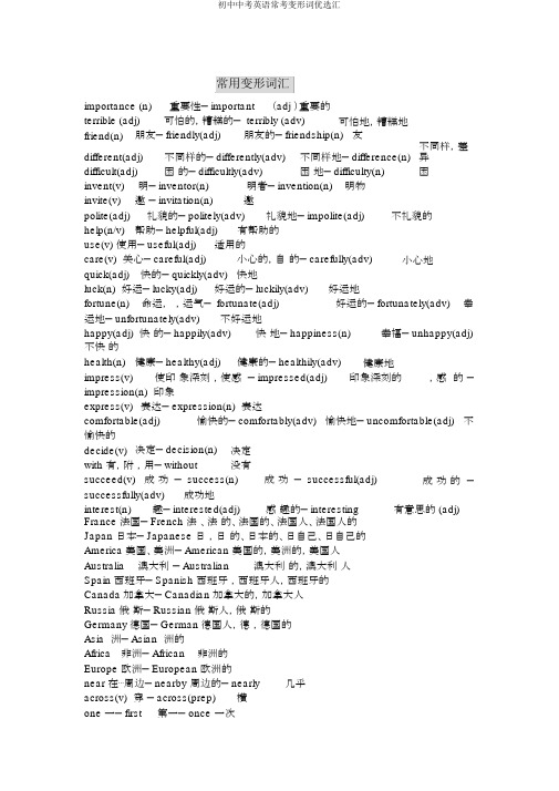 初中中考英语常考变形词优选汇