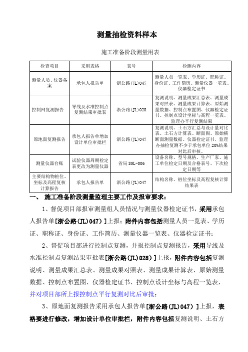 公路工程测量监理抽检统一用表