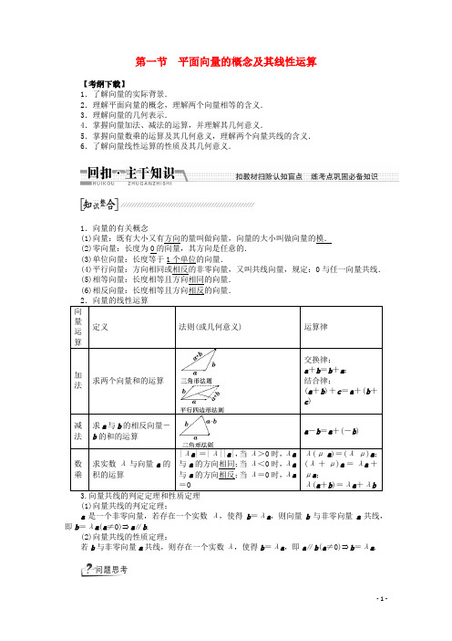 高考数学一轮复习(知识回扣+热点突破+能力提升)平面向量的概念及其线性运算 理 北师大版