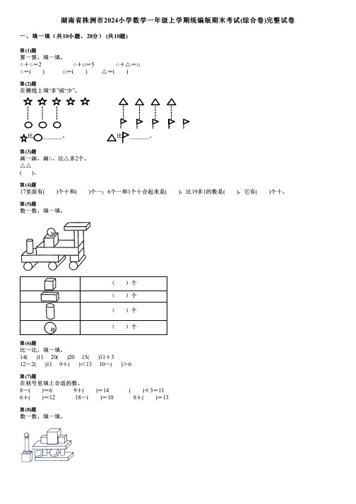 湖南省株洲市2024小学数学一年级上学期统编版期末考试(综合卷)完整试卷