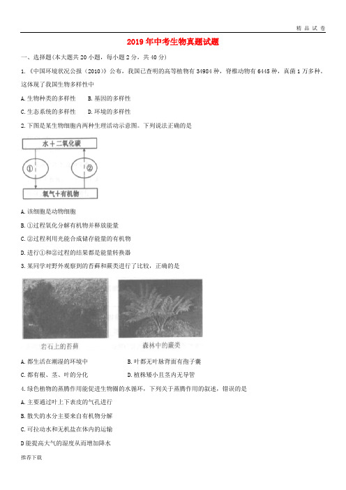 2019中考生物真题试题(含答案)