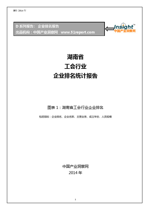 湖南省工会行业企业排名统计报告