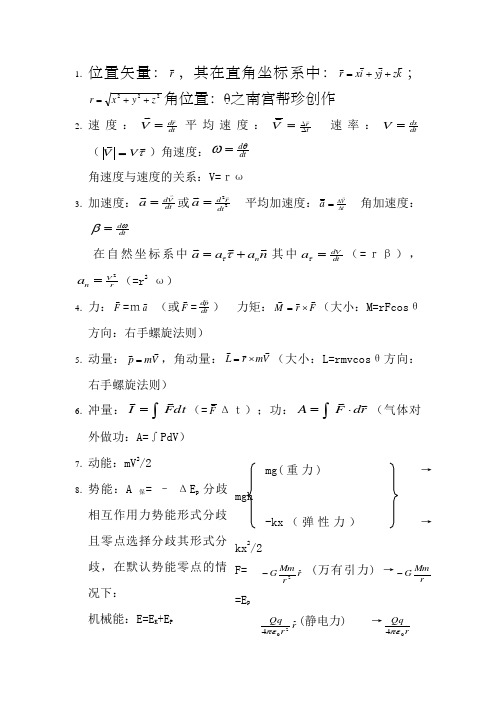 大学普通物理公式大全