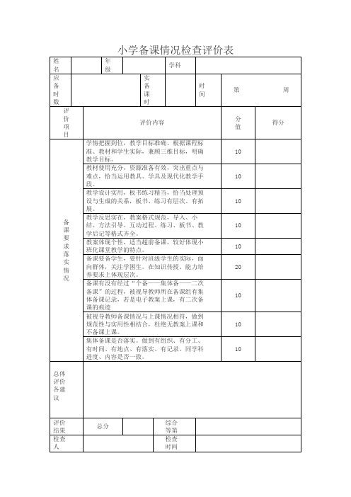 小学备课情况检查评价表