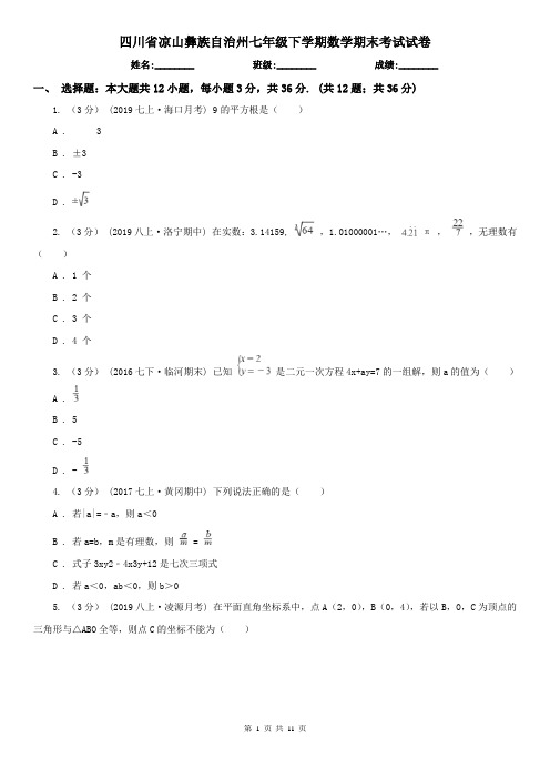 四川省凉山彝族自治州七年级下学期数学期末考试试卷