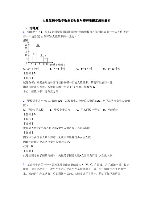 人教版初中数学数据的收集与整理难题汇编附解析