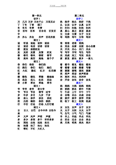 人教版一年级下册语文生字扩词