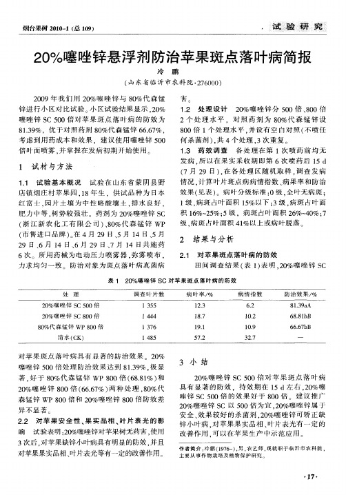 20%噻唑锌悬浮剂防治苹果斑点落叶病简报