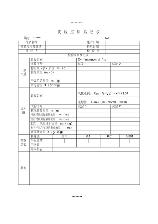 化验室检验记录表(表格模板、格式)