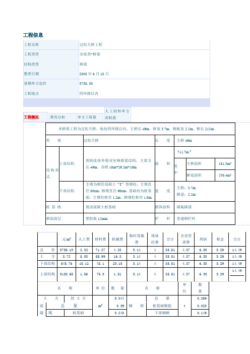 过街天桥工程造价成本概算实例