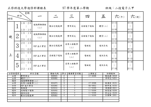 正修科技大学进修部课程表 97学年度第二学期 班级二技电子三甲.