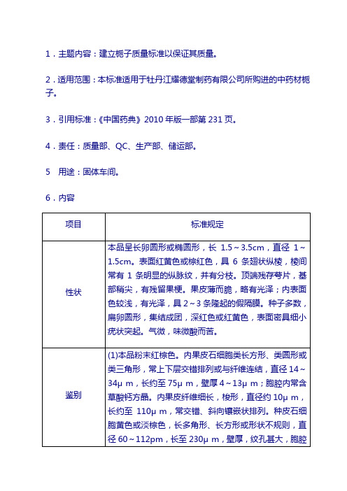 原料质量标准：栀子