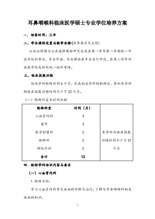 耳鼻咽喉科临床医学硕士专业学位培养方案