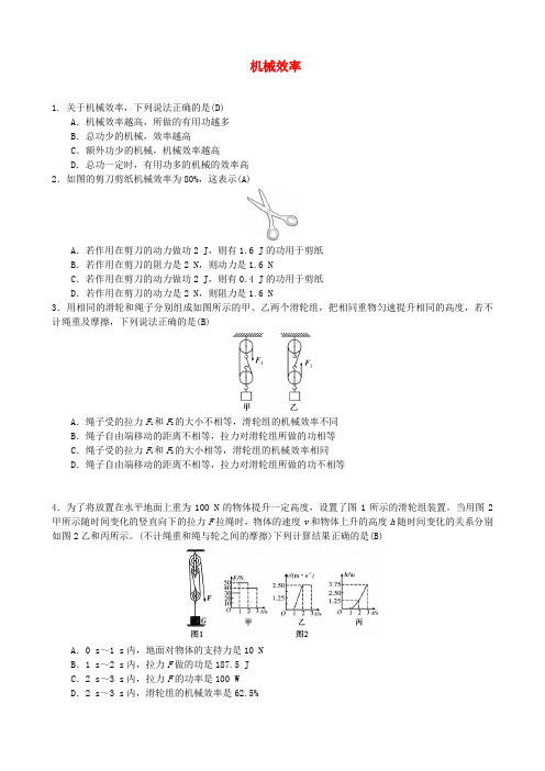 2018年中考物理 机械效率专题复习训练题