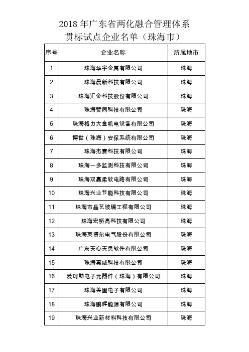 2018年广东两化融合管理体系-珠海高新区