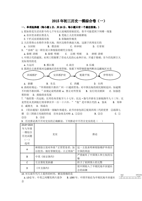 2019-2020年九年级一模综合历史试题(一)