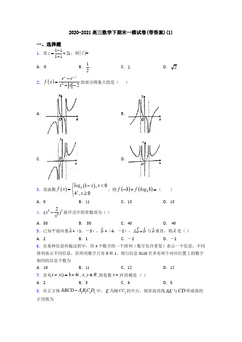 2020-2021高三数学下期末一模试卷(带答案)(1)