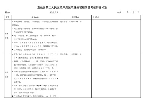 产房医院感染管理质量考核评分标准