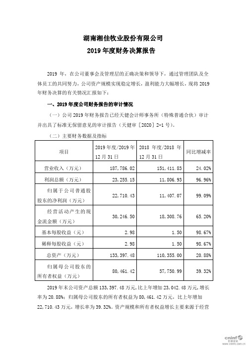 湘佳股份：2019年度财务决算报告