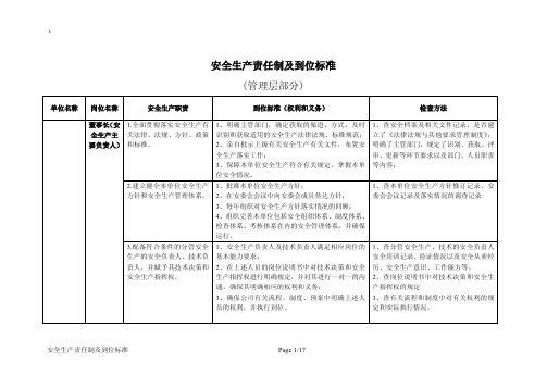 安全生产责任制及到位标准