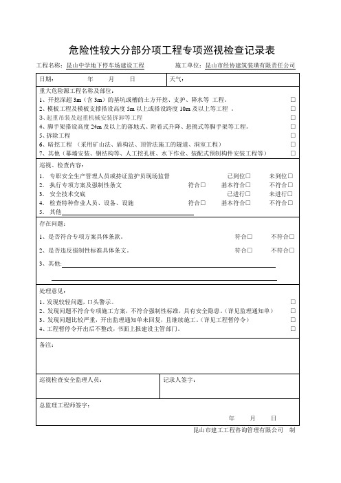 危险性较大分部分项工程安全监理巡视检查记录表