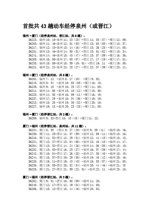 福建动车时刻表