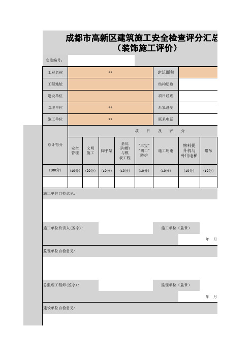 成都市建筑施工安全检查考评表(装饰施工评价)[新]