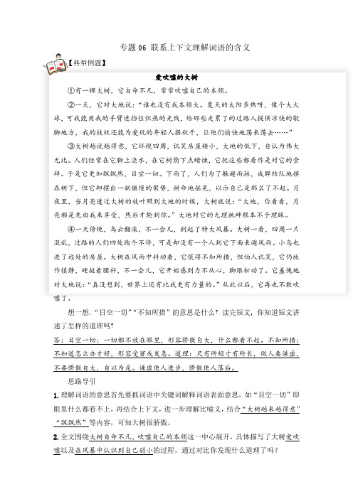 【统编小学语文三年级阅读理解专题】 06 联系上下文理解词语的含义 教师版(试题)