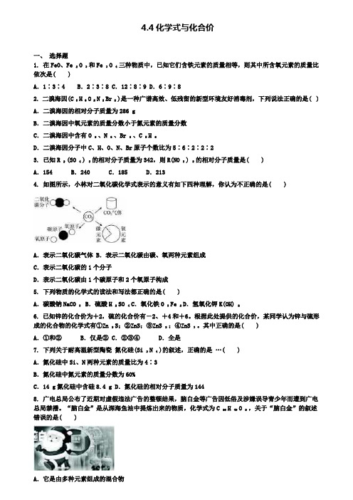 九年级化学上册第四单元自然界的水4.4化学式与化合价同步测试卷新版新人教版