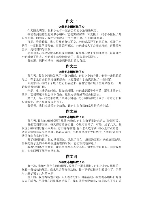 我把小蝌蚪放了作文300字