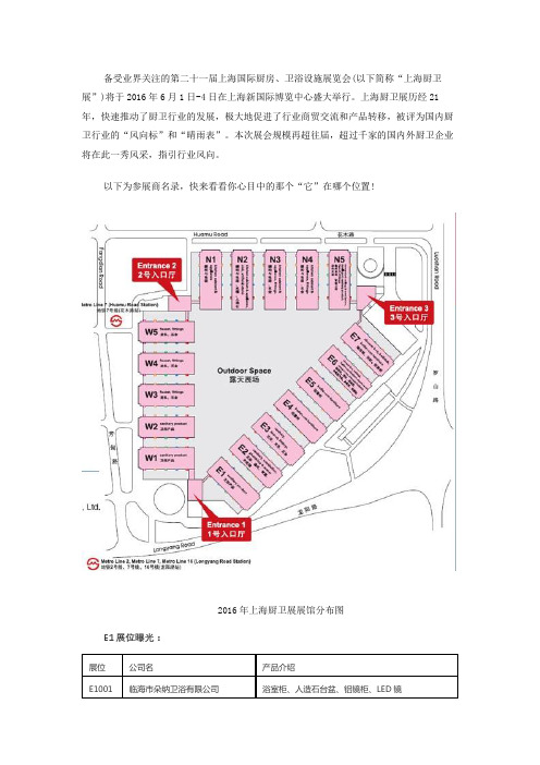 2016年,第21届上海厨卫展,参展名单及分布