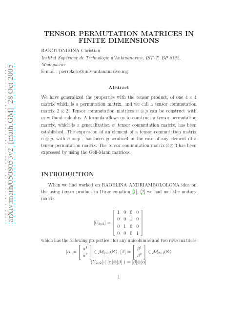 Tensor Permutation Matrices in Finite Dimensions