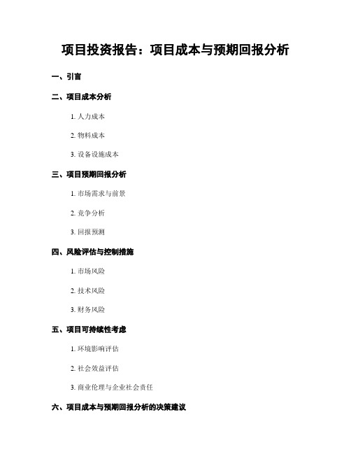 项目投资报告：项目成本与预期回报分析