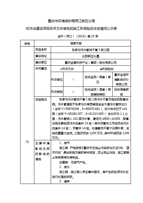 重庆市环境保护局两江新区分局