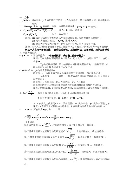 高中物理力学公式