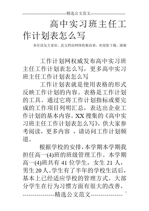 高中实习班主任工作计划表怎么写