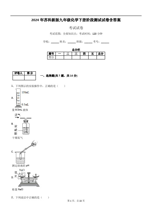 2024年苏科新版九年级化学下册阶段测试试卷含答案