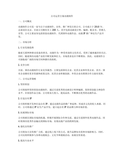 公司运营方案动漫制作