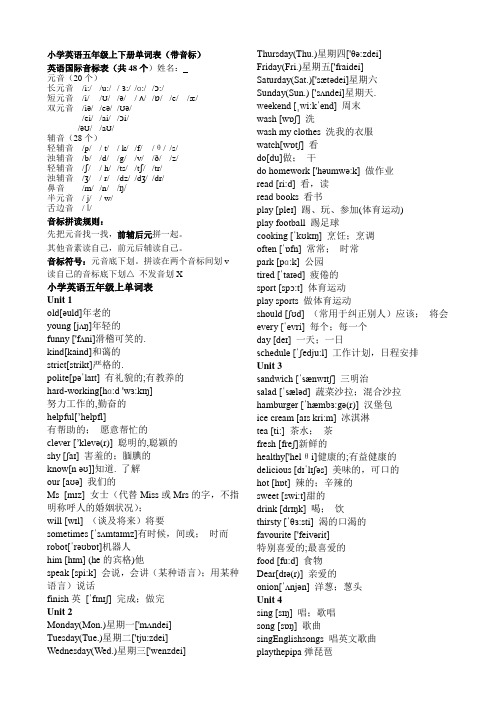 PEP新版小学英语五年级上下册单词表(带音标)