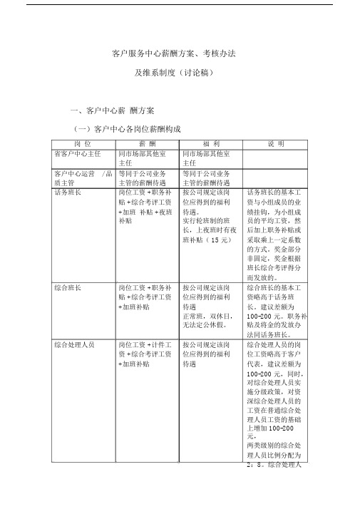 客户服务中心薪酬方案及考核办法.doc