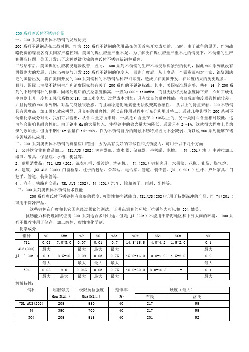 200系列不锈钢成份、性能及应用范围