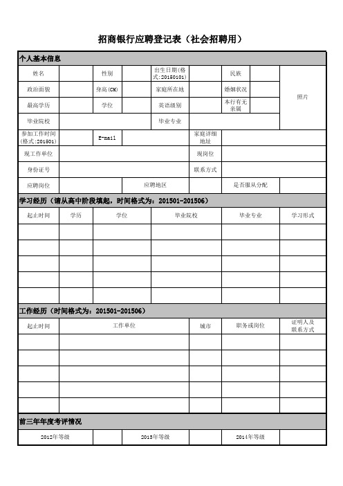 招商银行贵阳分行应聘登记表(社会招聘用)