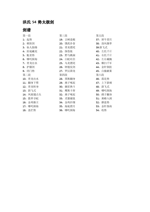 洪氏54势太极剑剑谱