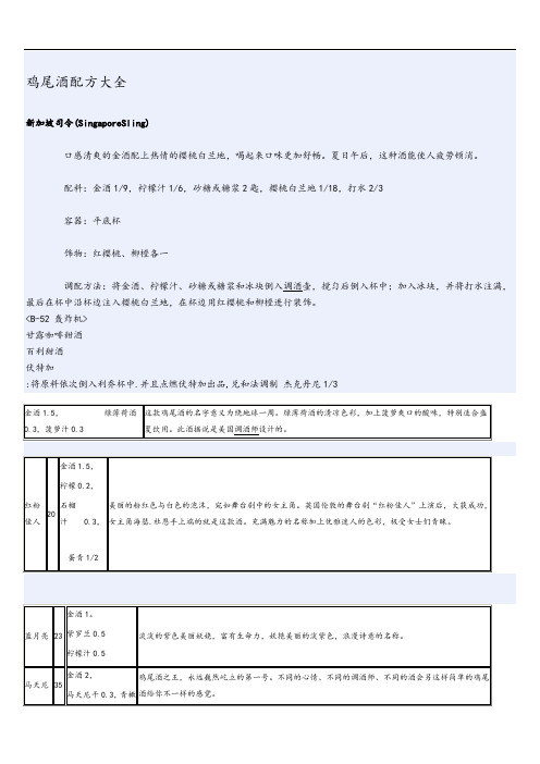 鸡尾酒配方大全