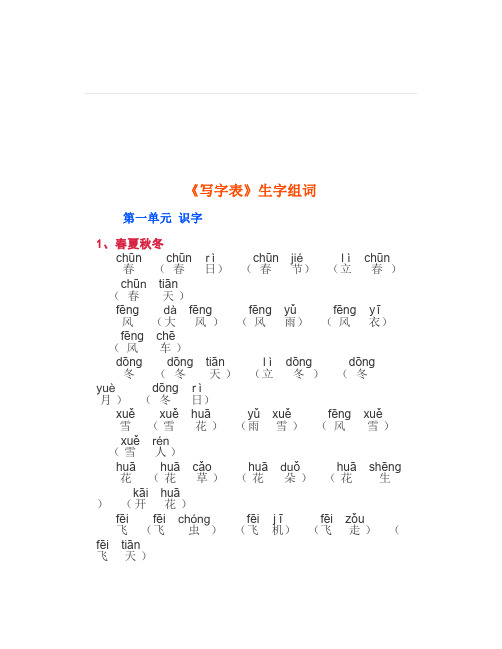 部编版一年级语文下册《写字、识字表》生字注音组词