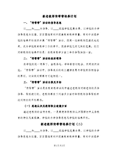 2024年新老教师传帮带培养计划（三篇）