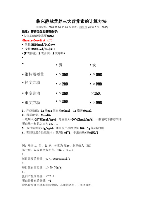 禁食后-TPN能量计算-绝对实用