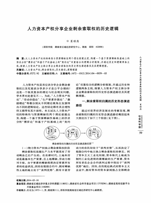 人力资本产权分享企业剩余索取权的历史逻辑