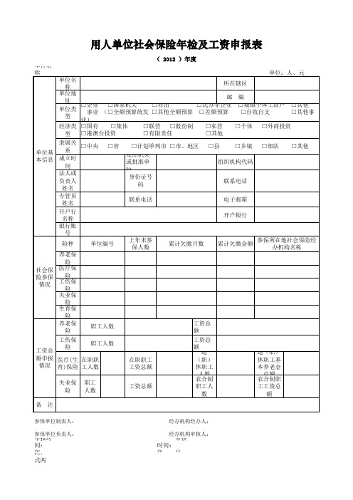 用人单位社会保险年检及工资申报表